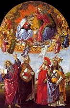 coronacion de la virgen con los cuatro santos_ san juan evangelista san agustin san jeronimo y san eligio (retrablo de san marco) hacia 1490.jpg